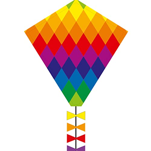 HQ HIGH QUALITY DESIGN Ecoline 102106 - Eddy Rainbow Patchwork 50cm Kinderdrachen Einleiner, ab 5 Jahren, 50x45cm und 2.5m Drachenschwanz, inkl. 10kp Polyesterschnur 25m auf Griff, 2-5 Beaufort Cover
