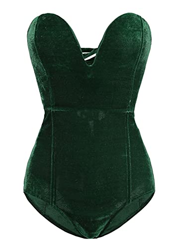 CHARTOU Women's Sexy Velvet Back Lace Up One Piece Romper Bodysuit