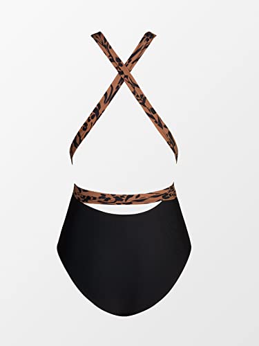 Cupshe One Piece Swimsuit For Women Bathing Suit Sexy Deep V Neck Wrap Tie Cross Back, L Brown #TOP4