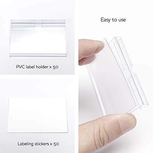50pcs Labels for Storage Bins Plastic Label Clip, Basket Labels Clip On Wire Shelf Price Label Holder Merchandise Sign Display Holder, 50pcs Label Insert Included (6x4cm) - Image 4
