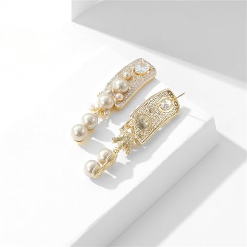 Boucles d'oreilles rétro perle et zircone de style palais français chic - 3