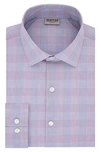 Kenneth Cole REACTION Men's Dress Shirt Technicole Slim Fit Check, Mulberry, 16.5