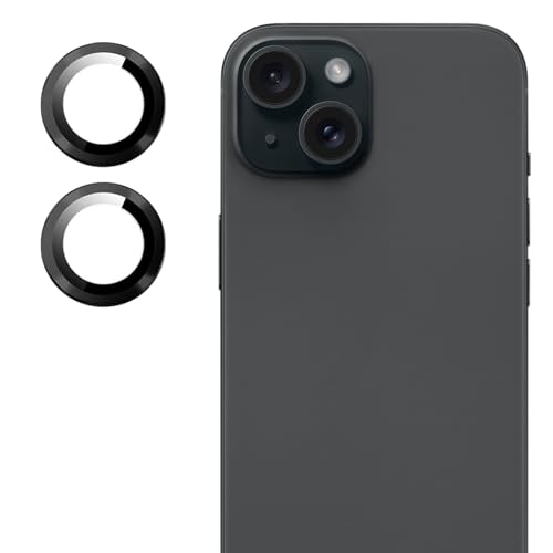 Image of Camera Lens Protector for Apple iPhone 15 | 9H Hardness, Full Coverage Camera Metal Ring Ultra-Thin /Clear (Black)