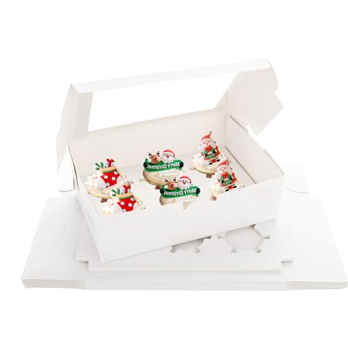 ASelected 10 Pcs 6 Hole Cupcake Boxes Bakery Carrier Boxes with Windows and Inserts For Carrying And Displaying Delicious Muffins Suitable For Home Baking Parties Weddings Holidays Cake Store