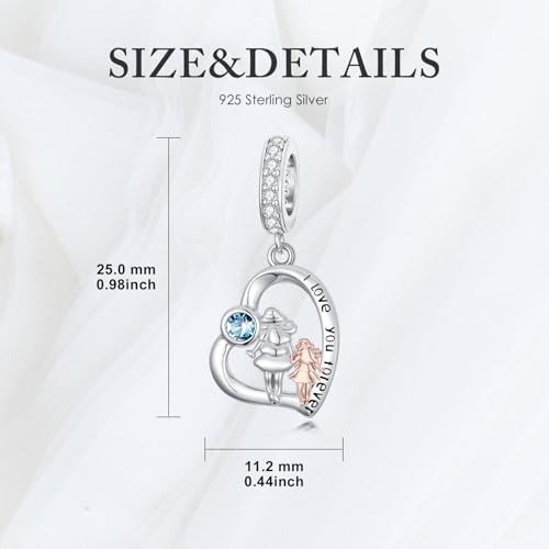 Image of PROESS Father Mother Daughter Charm fit Charms Bracelet Sterling Silver Charms for Bracelets Birthday Valentines Day Gifts for Daughter Mother Lover