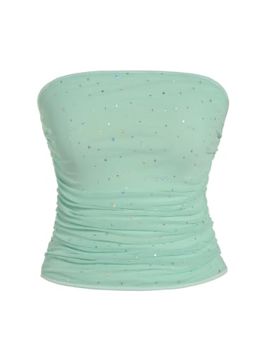 Image of Floerns Women's Rhinestone Sleeveless Bandeau Party Corset Sequin Tube Top