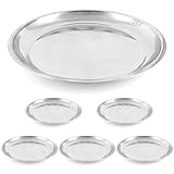 QWORK 6 Pack Stainless Steel Round Tray Dinner Plates, 12 Inch Display Serving Platter with Swirl Pattern, Bar Serving Tray, Multi-Purpose Bar & Party Serving, Silver