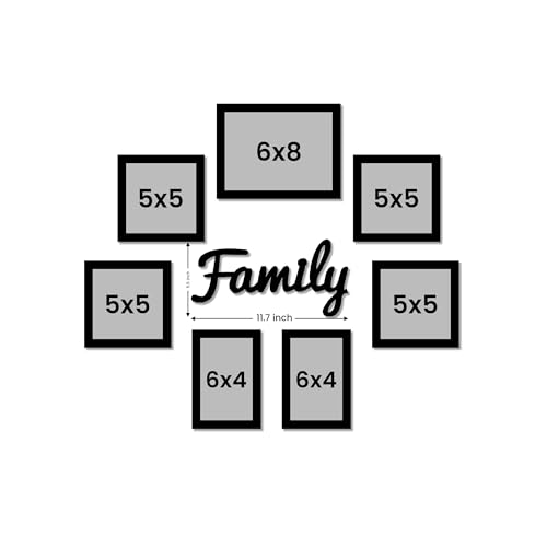 Image of Art Street Decorative Premium Set of 7 Individual Wall Photo Frame with Family MDF Wall Plaque - Black