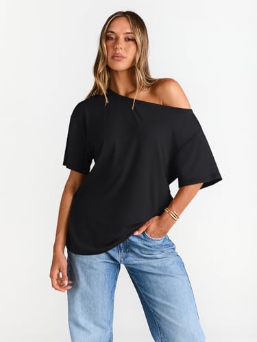 Trendy Queen Womens Off The Shoulder Tops Oversized T-Shirts Short Sleeve Tees Summer 2025 Casual Spring Fashion Clothes2