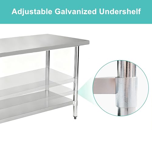 Image of Stainless Steel Work Table 24 x 24 Inch, NSF Commercial Prep Table with Undershelf, Heavy Duty Food Prep Workstation