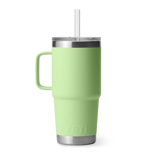 Image of YETI Rambler 25 oz Tumbler with Handle and Straw Lid, Travel Mug Water Tumbler, Vacuum Insulated Cup with Handle, Stainless Steel, Key Lime