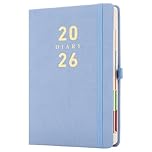 Mljtoyo 2026 Diary Planner A5,Daily Organizer Planner 2026 Page a Day,Colour Side Tabs, Hardcover Full page Diary,Pen Holder,Blue