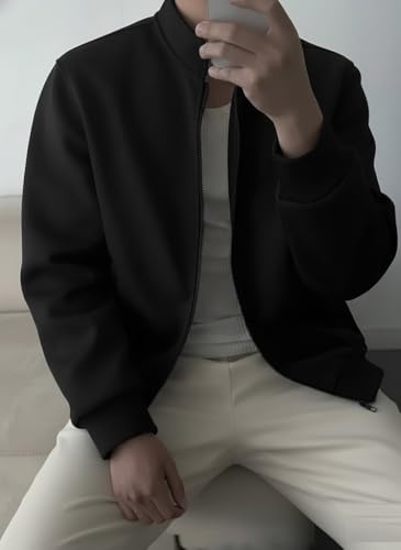 Image of SMOWKLY Men's Winter Bomber Jacket | Premium Solid Casual Jacket for Men | High Neck Zip-Up Jacket | Full Sleeve Warm Winter Wear | Stylish Regular Fit Lightweight Windproof Outerwear with Pockets