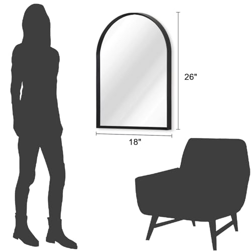 Image of Arched Wall Mirror, 26 inchx18 inch Black Arch Mirror, Metal Frame Black Bathroom Mirror, Arched Vanity Mirror for Living Room Bedroom Mantel Entryway