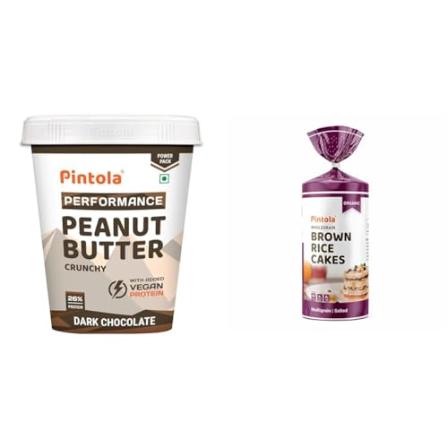 Image of Pintola Combo - Performance Series Dark Chocolate Peanut Butter Crunchy 1Kg + Rice Cake Multigrain Salted 130g, 100% Roasted Peanuts butter, Chocolate Flavour Nut Butter With Organic Rice Cakes