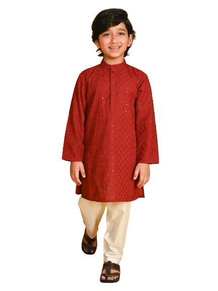 Image of Saka Designs Boy's Embroidered Kurta & Pyjamas - Red