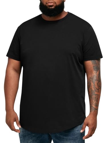 Runcati Mens Big and Tall Shirts Short Sleeve Crew Neck Casual T-Shirt Hipster Hip Hop Longline Tee Shirts Black