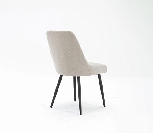 Image of Finch Fox Morris Glam Comfortable Fabric Upholstered Padded Living Room Side Dining Chair for Cafeteria Bedroom, Restaurents, Home, Office with Black Metal Legs in Cream Color