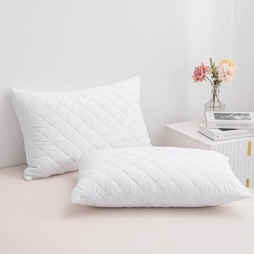 Image of LINENWALAS Cotton Quilted Pillow Cover - Set of 2 | Ultra-Soft, Cooling & Breathable | Skin & Hair Friendly |Zipper Closure | Sweat-Absorbent & Hypoallergenic (20x36 Inches, White)