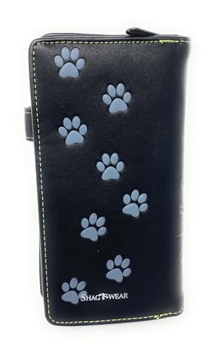 Shag Wear Fluffy Cat Large Animal Wallet For Women and Teen Girls Vegan Faux Leather Black 7"2