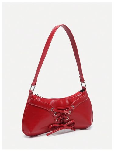 Image of Verdusa Women's Y2K Purse Coquette Bow Tie Vintage Shoulder Bags Lace PU Leather Kawaii Handbag