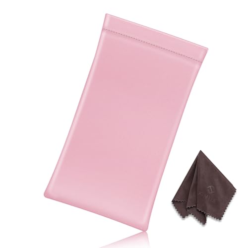 Image of FINTIE Soft Eyeglasses Case with Cleaning Cloth, Portable Squeeze Top Vegan Leather Glasses Pouch, Sunglasses Eyewear Bag
