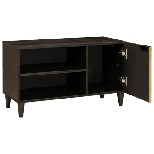 Meuble bas de salon chic et stable en bois d'ingénierie noir et or avec rangements - 5