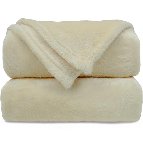 DALINA Textil - Manta para Sofá pequeña 130x160cm - Manta Terciopelo para Mascota - Manta Invierno Franela para Sofá, Cama, Viaje, Sala de Estar(Crudo)