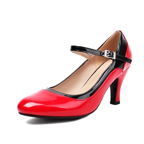 Elerhythm Women's Mary Jane Vintage Two Tone Ankle Strap Close Toe 1920s Gatsby Heels Retro 1950s Victorian Pumps Shoes