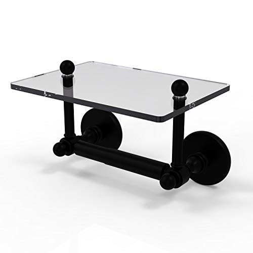 Limited Stock Allied Brass P1000-GLT-24 Prestige Skyline Collection Two Post Tissue Glass Shelf Toilet Paper Holder, Matte Black