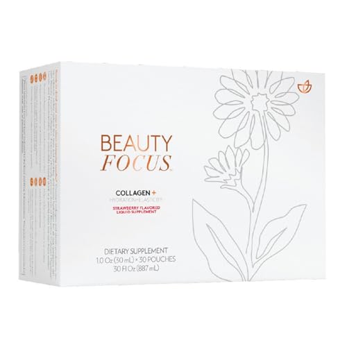 Nu Skin Beauty Focus Collagen+ | Marine Collagen Liquid Supplement with Lutein & Wheat Lipids | Supports Skin Hydration, Elasticity & Smooth Appearance | 30 Pouches | Strawberry