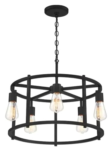 Suspension d'îlot à 5 lumières en fer noir forgé au design vintage