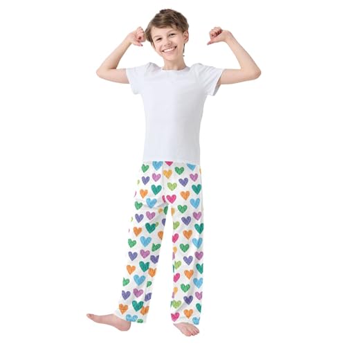 Colorful Love Heart Pattern Boys Long Pants Soft Trousers Elastic Waist Kids Lounge Bottoms with Pockets S-XL2