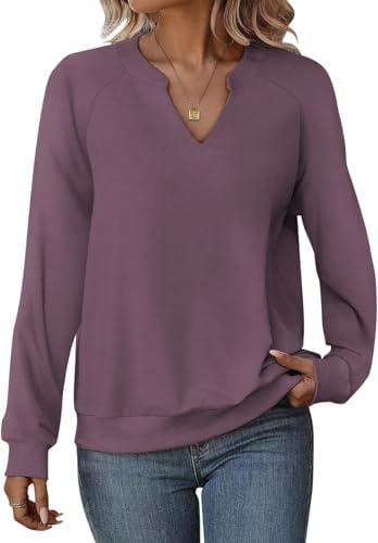 Cuptacc Pullover Damen Langarmshirt V-Ausschnitt Oberteile | V-Ausschnitt,Locker,Elegant,Langarm,Einfarbig,Bequeme,Herbst,Winter,Casual,Schicker,Women