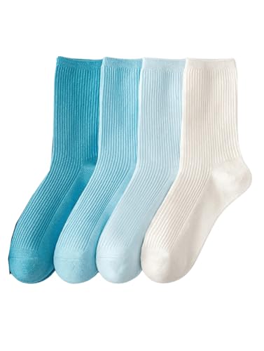 Image of OYOANGLE Women's 4 Pairs Striped Print Breathable Lightweight Ankle Socks Set Simple Casual Sock Gift Blue 36-39