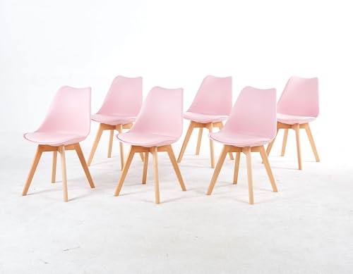 PEZ ROJO Lot de 6 Chaises Scandinaves, Chaises Salle à Manger, Chaise Cuisine, Salon, Chaises Rose, Design Ergonomique, Pieds Bois de Hêtre Massif