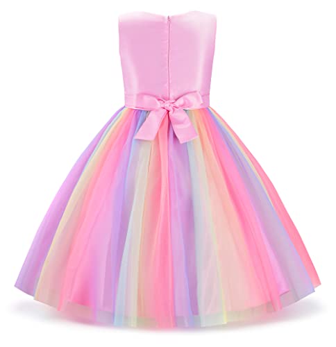 Uhnice Little Girl's Sequin Sleeveless Mesh Rainbow Dress for Wedding Party2