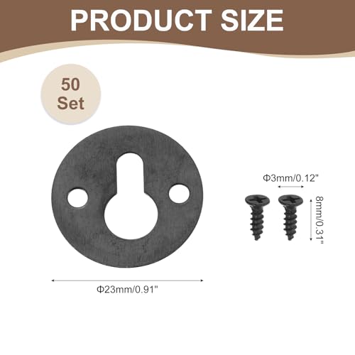 Image of uxcell 50Pcs Round Keyhole Picture Frame Hangers, 23mm Heavy Duty Metal Keyhole Hangers Plates Picture Frame Hanging Plate with Screws for Mirrors Pictures Photo Frames, Black