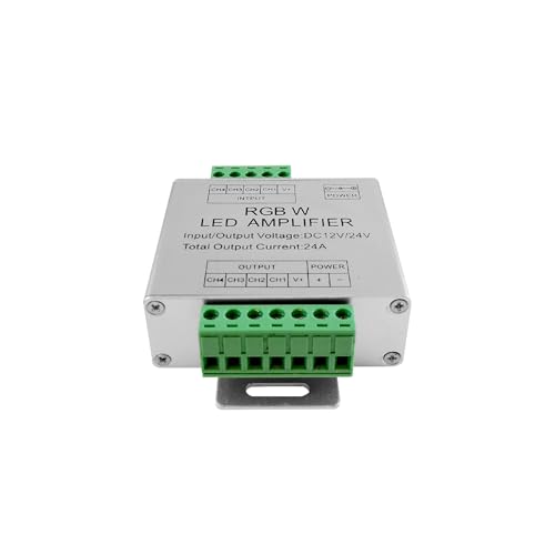 DEMASLED RGBW LED Amplifier 24A Data Signal Repeater, 4CH Channel Circuit Aluminum Shell, PWM Signal Booster Extender for RGBWW LED Strip Lights 12V 24V Controller