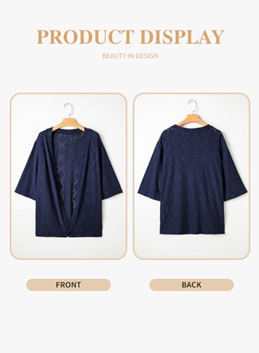 Eytino Plus Size Cardigan for Women Half Sleeve Knitted Jacquard Summer Kimono Cover up Tops(1X-5X)4