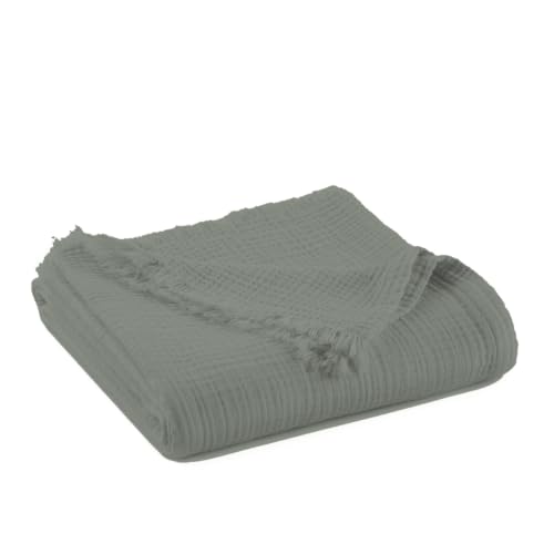 Image of 100% Cotton Organic Muslin Throw Blanket for Adults GOTS & Fairtrade Certified Organic Cotton - Couch Living Room and Bedroom Decor - 4 Layer Super Soft and Cozy (Shadow, Throw)