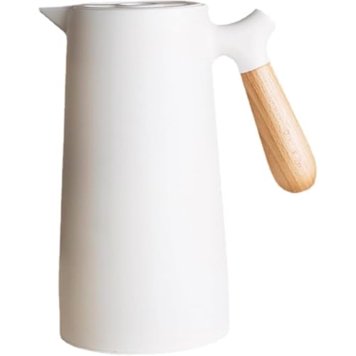 GrnArt 保温ポット卓上ポット 保温保冷 魔法瓶 保温? 1リットル テーブルポット 紅茶 ポット コーヒー ティー 麦茶 お茶 ポット 断熱ポット 大容量 おしゃれ ウッドハンドル 洗いやすい 広口 家庭用 (ホワイト)