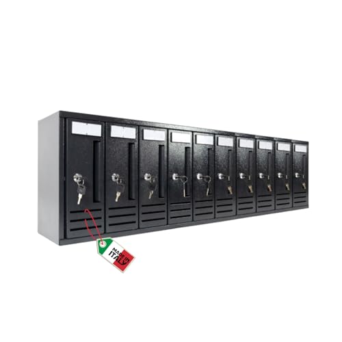 OWIJI Cassetta Postale Esterno Condominiale Made in Italy Antracite 10 Posti Scompartimenti 104 x 18 x 30 cm Feritoia Superiore Apertura Frontale Interno Verticale Casa Ufficio