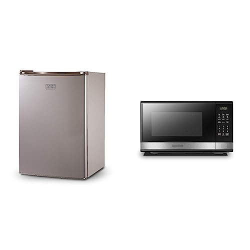 Image of BLACK+DECKER BCRK25V Compact Refrigerator Energy Star Single Door Mini Fridge with Freezer & EM031MB11 Digital Microwave Oven with Turntable Push-Button Door, Child Safety Lock