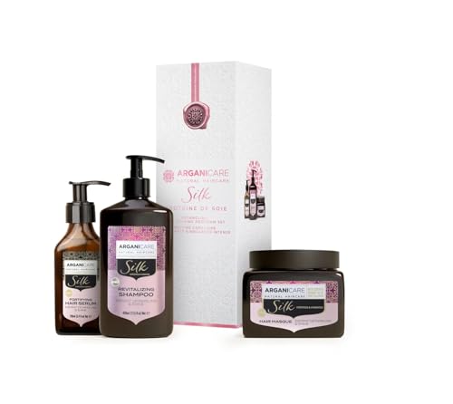 Arganicare Tris Cabello con Proteína de Seda - Champú 400 ml, Mascarilla 500 ml y Suero 100 ml para un Tratamiento Completo