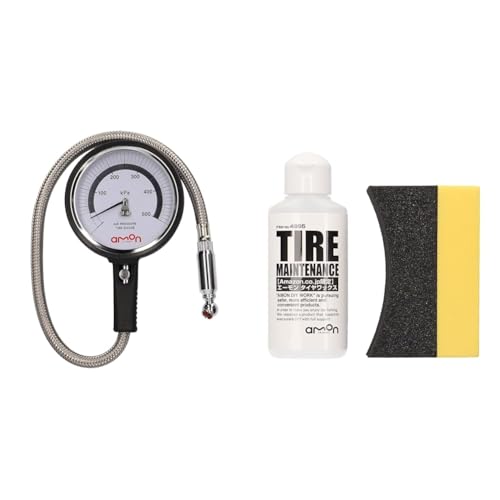 【セット買い】エーモン(amon) エアゲージ プレミアムグレード タイヤゲージ 空気圧 測定 ゲージ径φ78.5mm 耐衝撃ハードケース付 8820 + Amazon.co.jp限定 エーモン(amon) タイヤワックス 自動車用 ツヤ出し 水性 塗布用