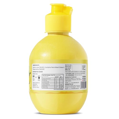 Image of Fruitaco Yellow Lemon Juice Concentrate - Pack of 6 (1500ml) | Equivalent to 150 Lemons | Pocket Bottle | Easy to Use in Cooking, Beverages, Shikanji, Lemonade & More