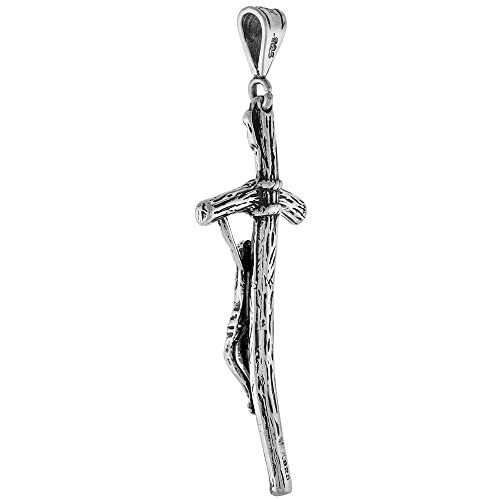 2 1/8 inch (53mm) Sterling Silver Pope John Paul II Pastoral Crucifix Necklace Oxidized finish available with or w/o Chain3