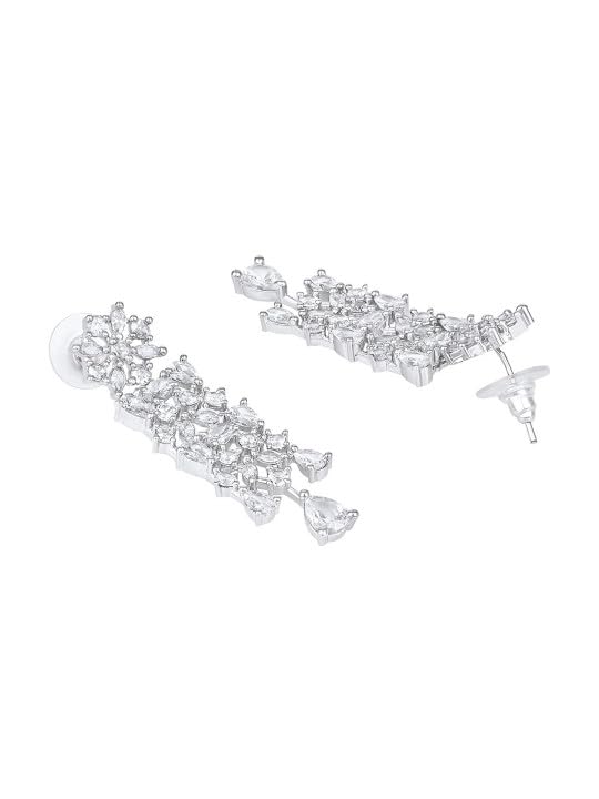 Image of ASMITTA Jewellery Silver American Diamond Necklace Set with Maang Tikka | Traditional Rhodium-Plated CZ Jewellery Sets for Women | Perfect for Bridal Weddings, Festivals & Special Occasions