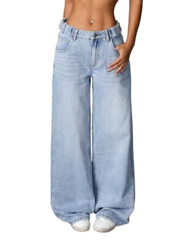 Women's Mid-Rise Jean Loose And Casual Wide Leg Denim Pants With Pockets